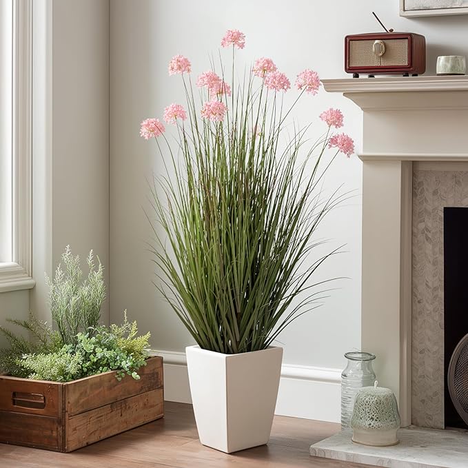 48in Lifelike Artificial Tall Grass Plant with 12 Lifelike Dandelion Flower and Non-Toxic,odorless Fake Tall Frass Plant Fake Plants for Indoor Decoration,Home Decor