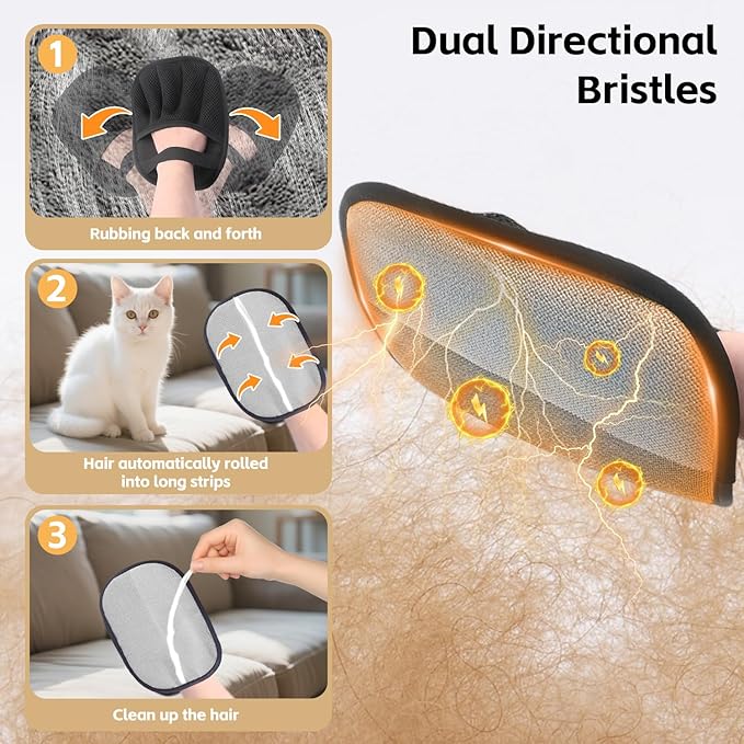 Newly Upgraded Five-Finger Electrostatic Pet Hair Remover Glove for Cats & Dogs Reusable Pet Hair Remover Tool for Clothing, Couch, Carpet, Furniture, Car Seat 3