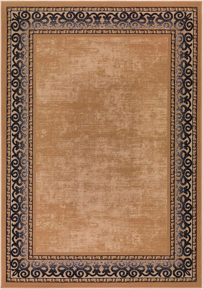 Antep Rugs Alfombras Bordered Modern 3x5 Non-Slip (Non-Skid) Low Pile Rubber Backing Indoor Area Rug (Gold Brown, 3' x 5')