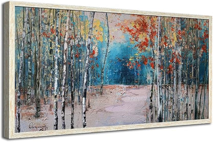 Ardemy Landscape Canvas Wall Art for Living Room Blue Forest Painting White Birch Tree Scenery Picture Modern Green Nature Artwork Bedroom Home Office Wall Decor, Large Size Wood Framed 48"x24"