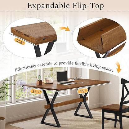 Scott Living Rockleigh Expandable Console Table, Rectangular Sofa-Table, X-Shaped Metal Frame Couch Table, Entryway Sofa-Table, Narrow Accent Behind Couch, Space Save Expandable for Living Room, Brown