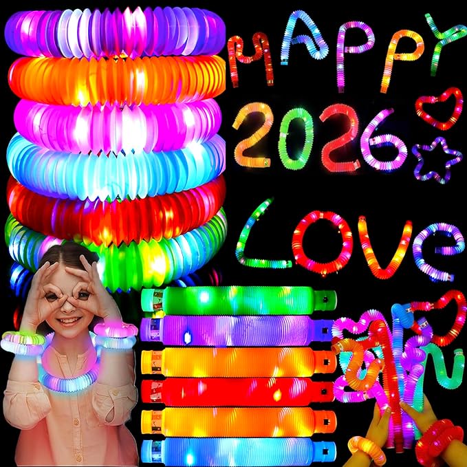 100 Pack Glow Sticks Party Favors Light Up Pop tubes Sensory Toys LED Glow Necklaces Bracelets Birthday Goodie Bag Stuffers Classroom Prizes Gifts for Boys Girls Toddlers Halloween Easter Gift