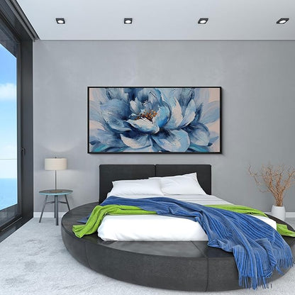 XLSJERST Large Flower Canvas Wall Art for Living Room - Blue and White Flower Picture Print Painting Wall Decor Framed Artwork Ready to Hang for Home Bedroom Wall Decoration Size 58x29