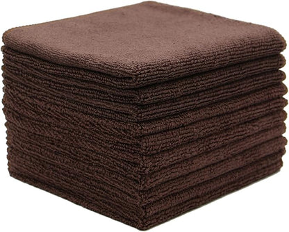 Microfiber Dish Cloths Fast Drying Kitchen Cleaning Cloth Dish Rags Dust Cloths Ultra Absorbent Lint Free Washcloths 12inch x 12inch 10 Pack Brown