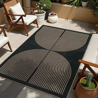 Lahome Modern Rainbow Easy Jute 4x6 Rug, Outdoor Patio Rug for Living Room Washable Black Carpet for Bedroom, Contemporary Non Slip Non Shedding Floor Carpet for Office Backyard