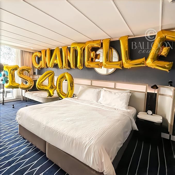 Custom Letters Balloon Gold, Large Helium Alphabet Name Balloon T Decor, 40 Inch Self Inflating Mylar Letter Foil Word Customize Balloons for Girls Women Birthday Anniversary Party Decoration Supplies