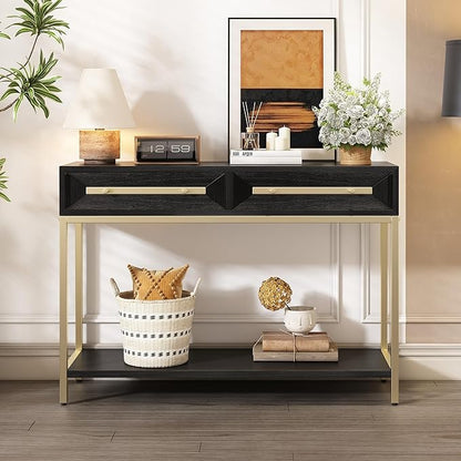 Zateety 52'' Modern Entryway Table, Painted Console Table with 2 Drawers and Bottom Shelf, Hallway Table with Striking Geometric Design for Entryway and Living Room
