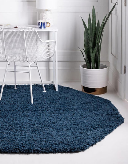 Unique Loom Solid Shag Collection Area Rug (6' 1" Octagon, Sapphire Blue/ Navy Blue)