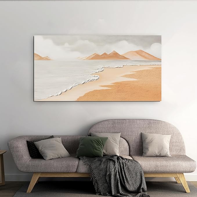 Canvas White Wall Art Decor Abstract Canvas Art Wall Decor Beach Coastal Wall Art Prints Modern Minimalist Wall Art Decorations Brown Artwork for Walls Bedroom Office Kitchen Wall Decor 20" X 40"