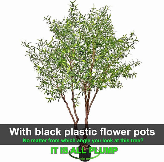 Fake Tree Faux Olive Tree Artificial Olive Trees 8 Feet Plus Branch Realistic Potted Silk Indoor Large Fruit for Home Offices, Living Rooms, Bedrooms, Stairs and Foyer Decor