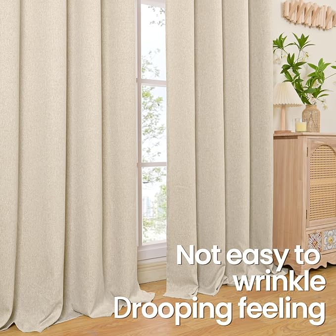 BGment Oatmeal Linen Curtains for Bedroom 63 Inch Length, No See Through Textured Privacy Window Drapes for Living Room Thick Curtain with Grommet Top Light Filtering, 2 Panels, Each 52 Inch Wide
