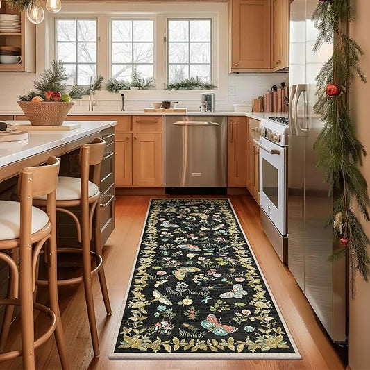 Washable Runners for Hallways Kitchen Rugs: 2'6"x8' Runner Rug Stain Resistant Non Slip Low Pile Soft Carpet Runners Rug for Bedroom Hallway Indoor Entryway Kitchen Laundry Room Farmhouse
