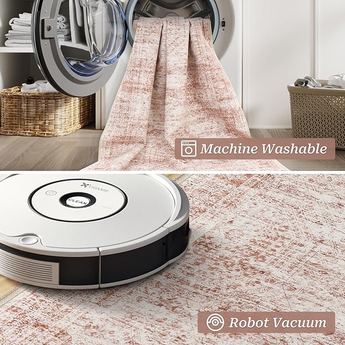 Long Bathroom Rugs Runner - Washable Runner Rugs for Hallway 2x10, Ultra-Thin Soft Kitchen Carpet Runner, Anti Slip Backing Runner Rugs for Entrance, Bedroom, Living Room(2'x10', Pink/Ivory)