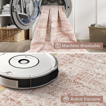 Long Bathroom Rugs Runner - Washable Runner Rugs for Hallway 2x10, Ultra-Thin Soft Kitchen Carpet Runner, Anti Slip Backing Runner Rugs for Entrance, Bedroom, Living Room(2'x10', Pink/Ivory)