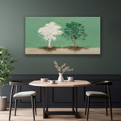 Abstract Wall Art Decoration Modern Home Wall Decor Pure White And Green Canvas Art Wall Decor Tree Of Life Wall Art For Living Room Bedroom Kitchen Bathroom Office 24x48 Inch