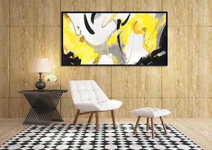 Wall Art for Living Room, Yellow and Black Abstract Canvas Wall Art, Colorful Fluid Lines Wall Decor Canvas Paintings, Black Framed Artwork Modern Paintings Pictures Wall Decor 20×40 inches