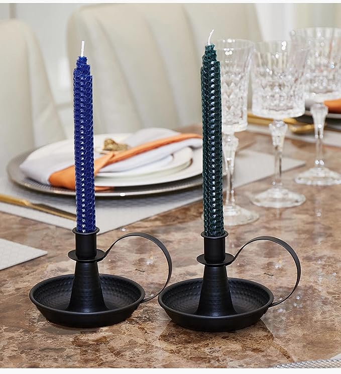 Retro Iron Taper Candle Holder，Black Candlestick Holders Candlelight Stand for Farmhouse Decor Home Wedding Party Table Decoration（2pcs）