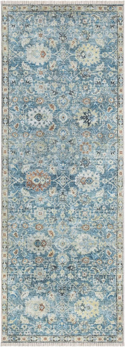 Bloom Rugs Caria Washable Non-Slip 10 ft Runner - Blue/Beige Traditional Runner for Entryway, Hallway, Bathroom, and Kitchen - Exact Size: 2'6" x 10'