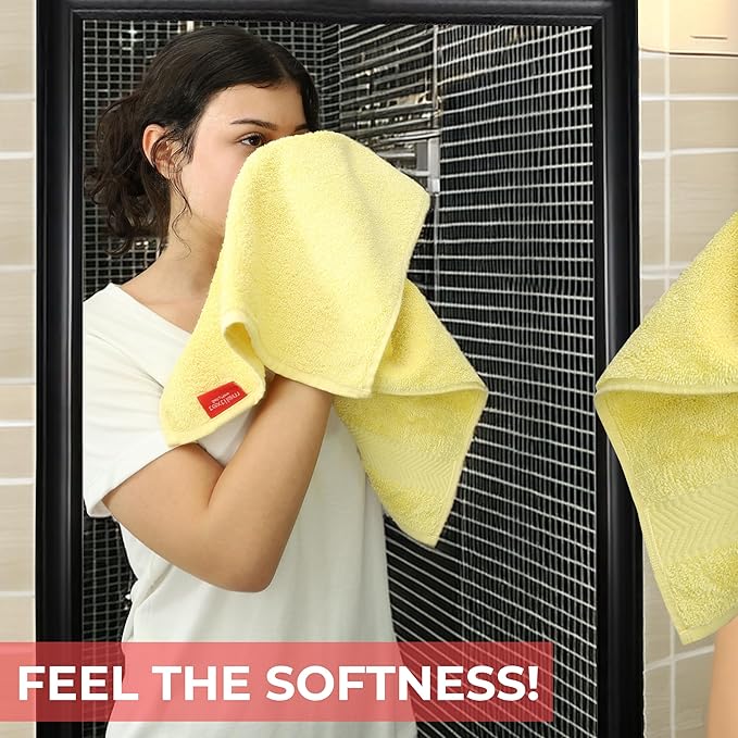 TEXTILOM 100% Turkish Cotton 4 Pcs Hand Towel Set, Luxury Hand Towels for Bathroom, Soft & Absorbent Bathroom Hand Towels Set (16 x 28 inches)- Yellow