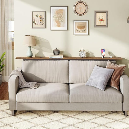 78.7" Couch Table Behind Sofa, Narrow Console Table with Outlet, Skinny Sofa Tables Narrow Long, Long Entryway Tables for Hallway, Entryway, Living Room, Rustic Brown and Black CT205UBR