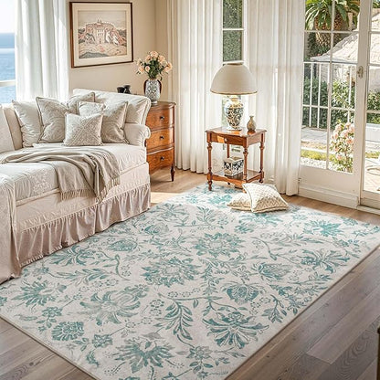 jinchan Floral 5x7 Area Rugs Vintage-Inspired Design Accent Rug Machine Washable Ultra Thin Low Pile Non-Slip Traditional Carpet for Living Room Bedroom Dining Room Home Office