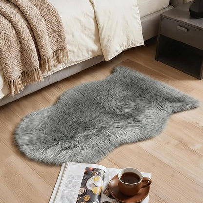 GENIMO 2x3 Fluffy Faux Fur Rug, Ultra Soft Shaggy Sheepskin Rug, Area Rugs for Bedroom, Living Room, Home Office, Light Grey