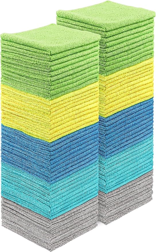 HOMEXCEL Shop Towels 100 Pack, Reusable Microfiber Towels for Cars, Bulk Multipurpose Microfiber Cleaning Cloths, Lint Free Cleaning Rags for Car, House and Kitchen, 11.5 x 11.5 inch