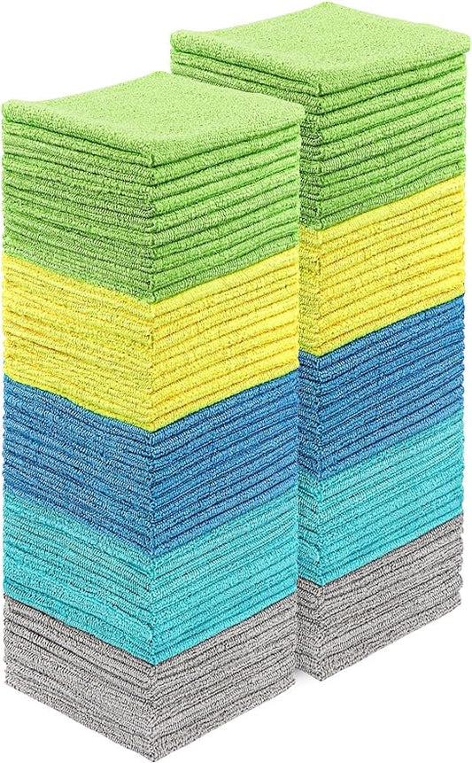 HOMEXCEL Shop Towels 100 Pack, Reusable Microfiber Towels for Cars, Bulk Multipurpose Microfiber Cleaning Cloths, Lint Free Cleaning Rags for Car, House and Kitchen, 11.5 x 11.5 inch