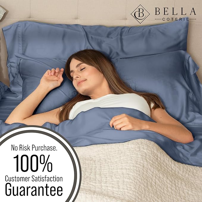 Bella Coterie Luxury Bamboo Viscose Split Top King Size Sheet Set | 100% Organically Grown | Ultra Soft | 34" Split | Cooling for Hot Sleepers | 18" Deep Pocket [Slate Blue]