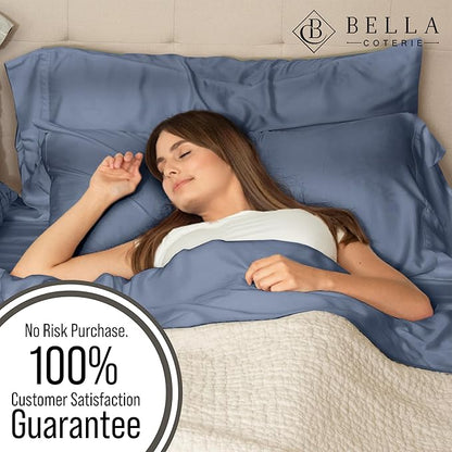 Bella Coterie Luxury Bamboo Viscose Twin XL Size Sheet Set | 100% Organically Grown | Ultra Soft | Cooling for Hot Sleepers | 18" Deep Pocket [Slate Blue]