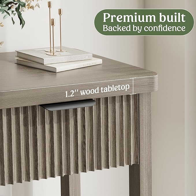 Lulive 51" Fluted Console Table for Entryway, Wooden Entryway Table with 3 Wooden Drawers, Farmhouse Behind Sofa Table for Living Room, Hallway, Couch, Foyer