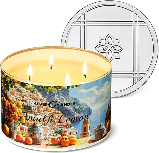 4EVER Scented Candles | 4-Wick 18oz Soy Wax Candle | Up to 50Hrs Clean Burn | Aromatherapy Candles for Home Scented | Gifts for Women & Mom, Amalfi Lemon