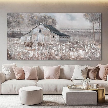 SDYA Cow Home Wall Decor Floral Canvas Print Room Decorations 29"x58" Large Pictures for Living Room Wall Art for Dining Room Area