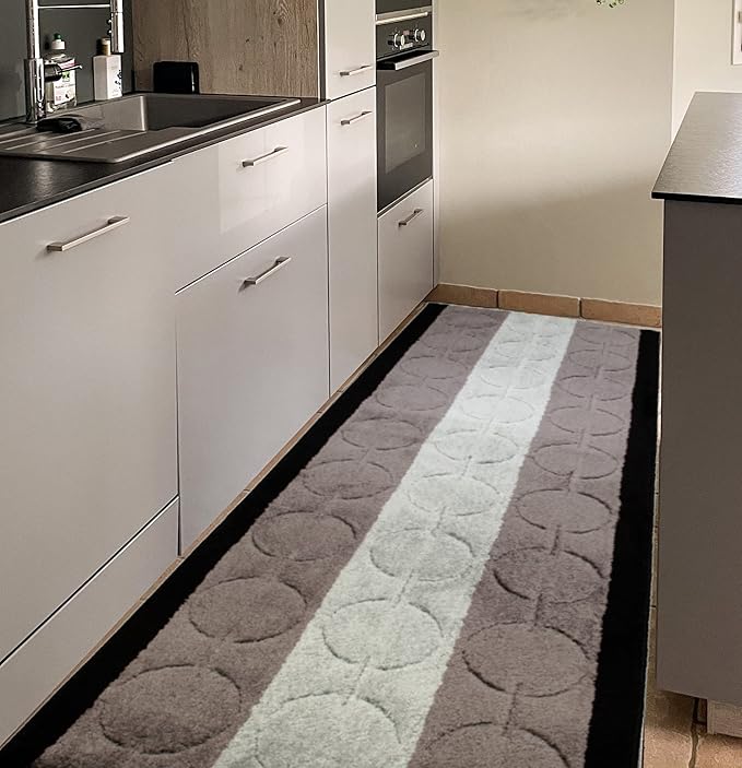 Washable Custom Size Runner Rug Circles Abstract Design Extra Long Runner Rugs for Hallways 26 Inch Wide x Pick Your Size by Feet Slip Skid Resistant Rubber Back (Circle Grey, 12 ft x 26 in)