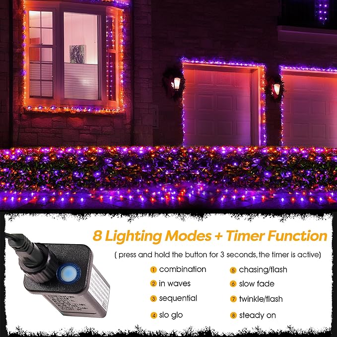 BlcTec Halloween Lights Outdoor 200 LED 8.2ft x 4.9ft Orange Purple Net Lights with 8 Modes, Timer, UL Certified, Connectable, Memory, Waterproof for Lawn, Trees, Bushes Outdoor Halloween Decorations