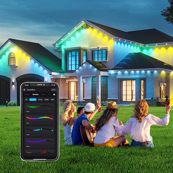 Permanent Outdoor Lights 200ft， with App & Remote Control | IP67 Waterproof LED String Light for Christmas Lights, Halloween, New Year | Roof, Eaves, House & Garden Holiday Decor