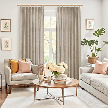 YoungsTex Oatmeal Linen Semi Sheer Curtains 84 Inch Length for Living Room 2 Panels, Light Filtering Drapes with Back Tab Natural Window Treatments for Bedroom, 40 X 84 Inch