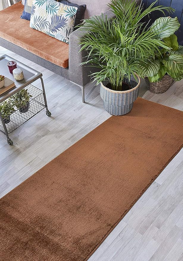 Custom Cut Hallway Runner Rug, Slip Resistant, 31 Inch Wide X Your Choice of Length, Solid Brown, 31 Inch X 29 feet