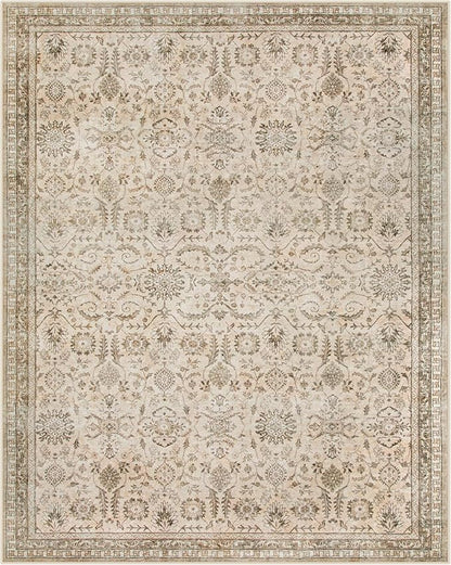 Lahome Boho Beige Fall Area Rug 8x10, Traditional Tan Floral Area Rugs for Bedroom, Machine Washable Living Room Mats, Soft Non-Slip Room Carpet for Office Apartment Nursery Decor, Soft Amber