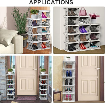 Shoe Rack, 6 Tier Small Shoe Organizer Without Assembly, Foldable Shoe Rack for Entryway, Front Door Entrance, Bedroom, Small Spaces, White