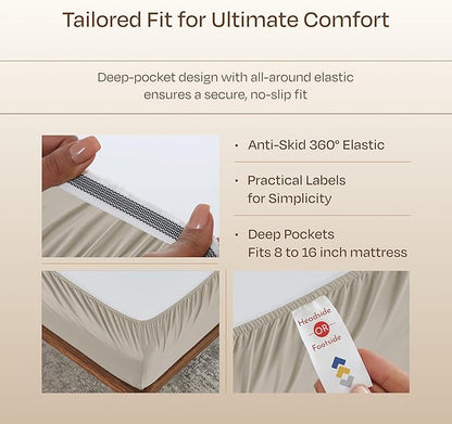 California Design Den Deep Pocket King Sheet Set - Luxury 800 Thread Count Sheets King, 100% Cotton Sateen Bedding Set - Cooling & Softer Than Egyptian Cotton Sheets (Beige)