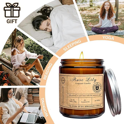 Scented Candles, 7oz Rose Lily Candles for Home Scented, Soy Wax Aromatherapy Candle for Relaxing and Stress Relief, Non Toxic, Slow Burning, Christmas, Birthday, Valentine Gifts for Women Men