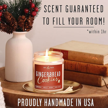 Gingerbread Candle, Christmas Candles Scented ? ?Gingerbread Cookies? Soy Candle, w/Gingerbread, Cinnamon & Vanilla - Infused with Essential Oils I 9oz, 50Hr, Made in USA