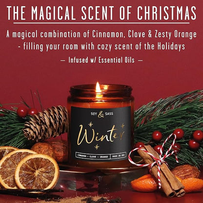 Winter Candle, Christmas Candles Scented - w/Orange, Cinnamon & Vanilla - Infused with Essential Oils I Winter Candles I 9oz, 50Hr, Made in USA