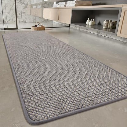 PADOOR-Bath Mat Runner-Super Absorbent Chenille Bathroom Mats-Rubber Backed Bath Mats for Bathroom Non Slip, Easy Clean Bathroom Runner Rugs Front of Bathtub,Shower Room,Sink-17×59, Grey&Beige