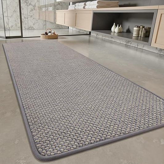 PADOOR-Bath Mat Runner-Super Absorbent Chenille Bathroom Mats-Rubber Backed Bath Mats for Bathroom Non Slip, Easy Clean Bathroom Runner Rugs Front of Bathtub,Shower Room,Sink-24×48, Grey&Beige