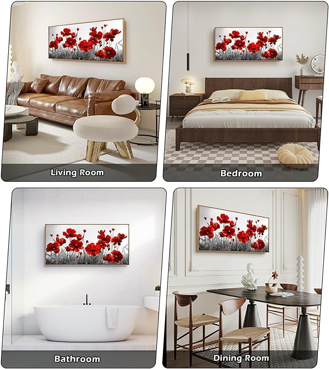 YYYYHPP WKYP2375 Canvas Wall art Black and White Plant Red Flower Canvas Print Wall Art Painting for Living Room Bedroom Kitchen Home and Office Wall Decor