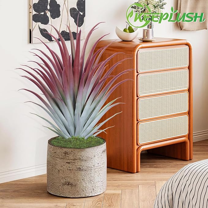 2ft Fake Spiked Agave Plant - Red Artificial Aloe Vera Plant 26 Inch - Tall Large Faux Floor Plants Perfect for Porch Door Step Home Office Patio Indoor Outdoor Decor (1 Pack)