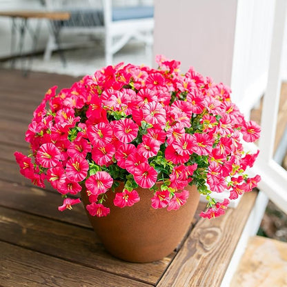 Artificial Flowers for Outdoors Fake Plants Outside Decoration, 12 Bundles Silk Hot Pink Morning Glory UV Resistant Look Real Faux Flowers for Planter Front Door Porch Patio Yard Gardens Home