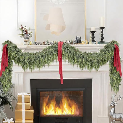 9FT Lifelike Cedar Christmas Garland,Artificial Realistic Faux Green Cedar Pine Garland,Thick and Lush,Soft Bendable, for Home Fireplace Indoor/Outdoor Christmas Holiday Party Decorations